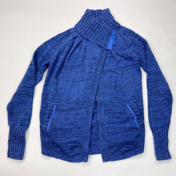 Lululemon IVIVVA Knit Wrap Star Cardigan Girl's 12 100% Cotton Long‎ Sleeve Blue - Picture 1 of 10
